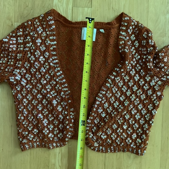Anthropologie sequined bolero shrug burnt orange rust cotton Medium - Picture 7 of 11